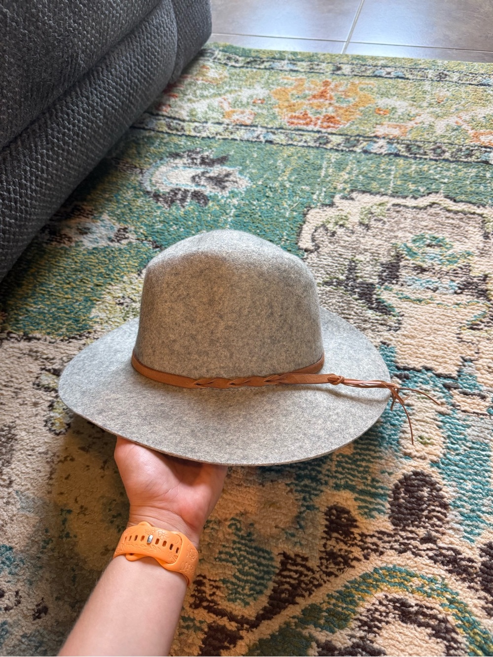 Light Gray 100% Wool Rancher Hat Braided Faux Leather Band Boho Western Festival - Picture 3 of 7